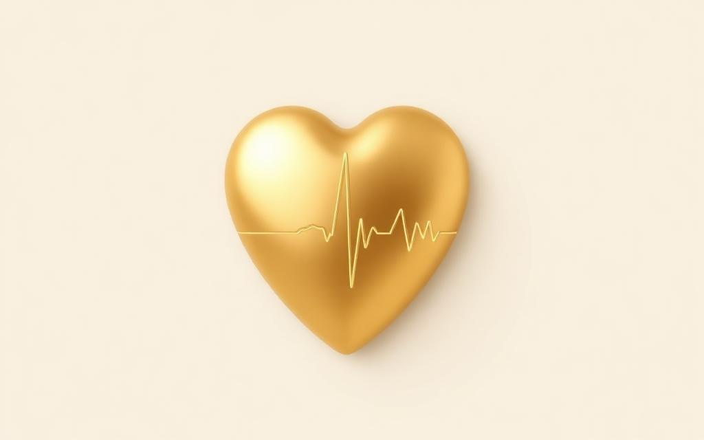 Zlata krivulja EKG nad silhueto srca na slonokoščeni podlagi