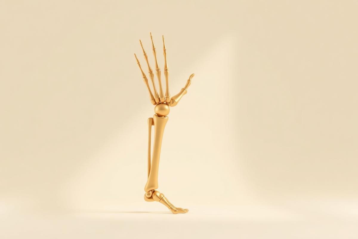 Zlat anatomski model sklepov na slonokoščeni podlagi